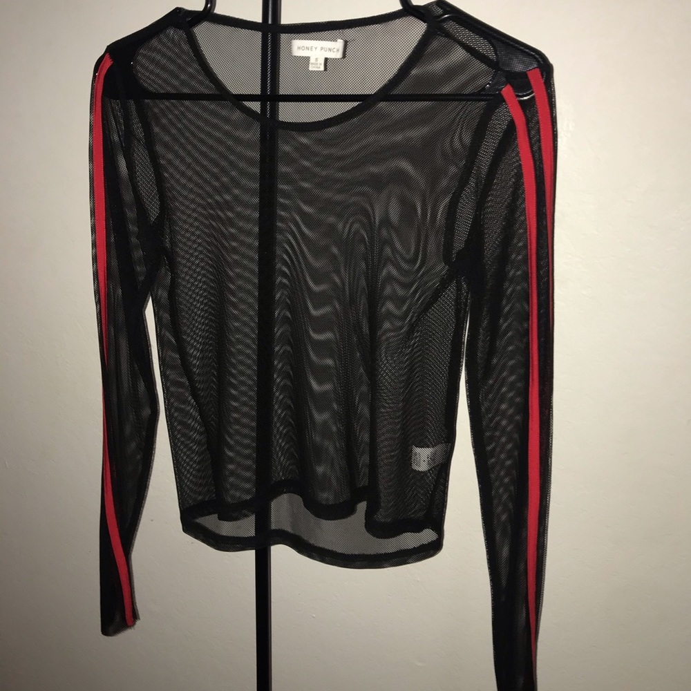 Black mesh long sleeved shirt with red sides